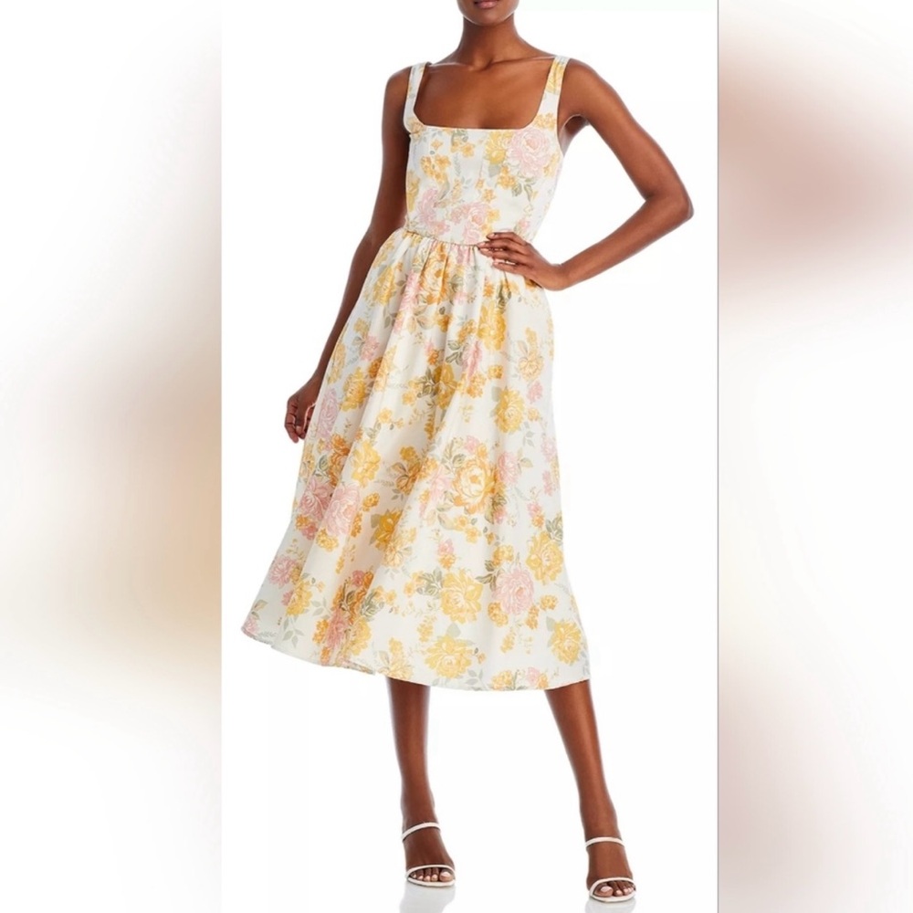 NWT Bloomingdales Wayf corset midi in Garden roses yellow floral size small